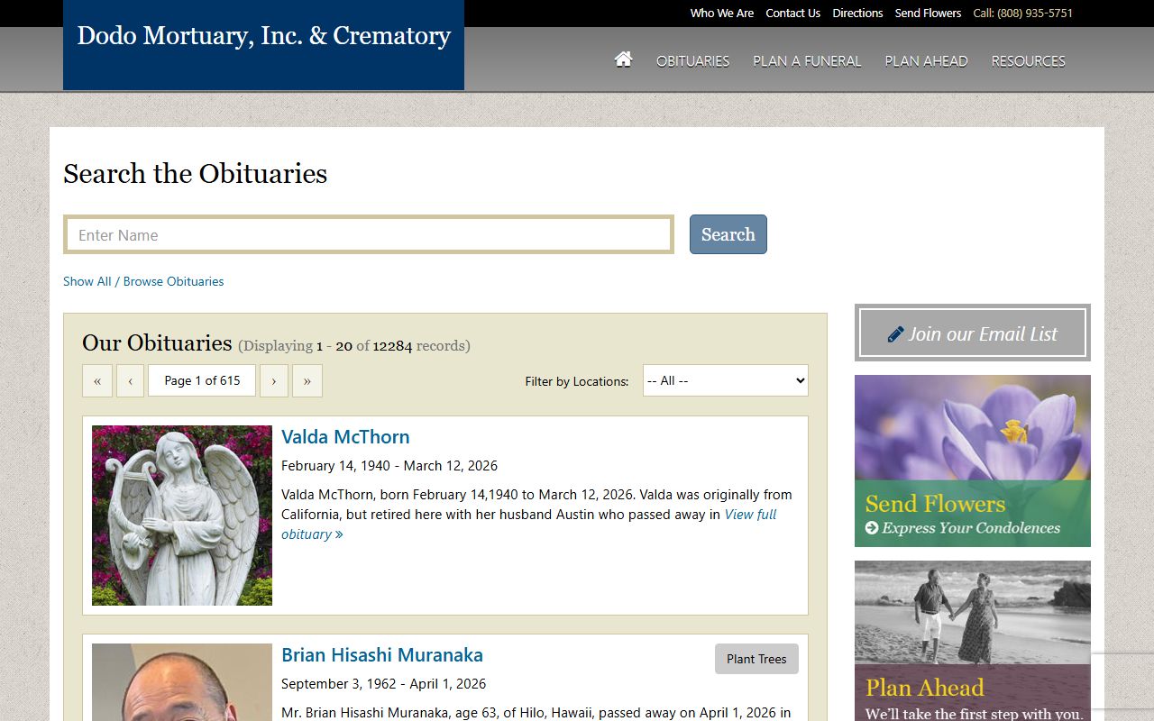 Dodo Mortuary Hilo obituaries Hawaii County death index