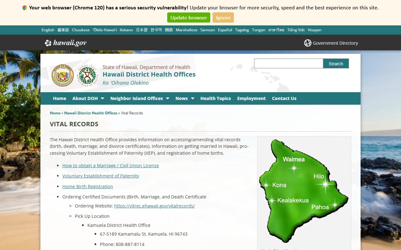 Hawaii District Health Office Big Island vital records death index