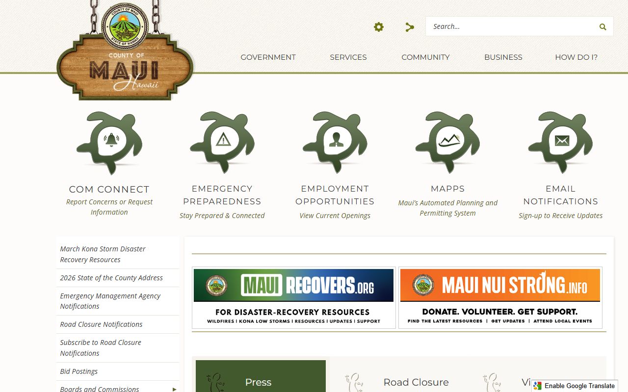 Maui County official website death index records