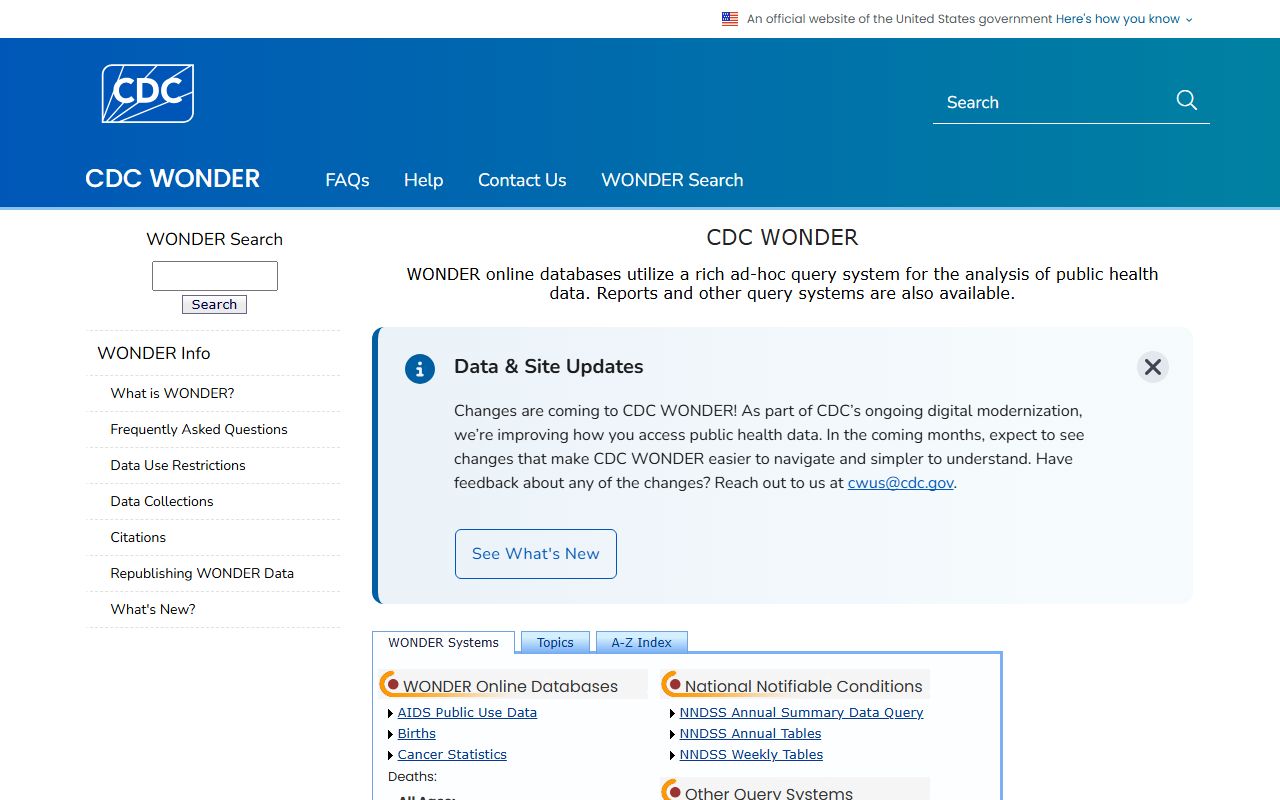 CDC WONDER Hawaii mortality data death index