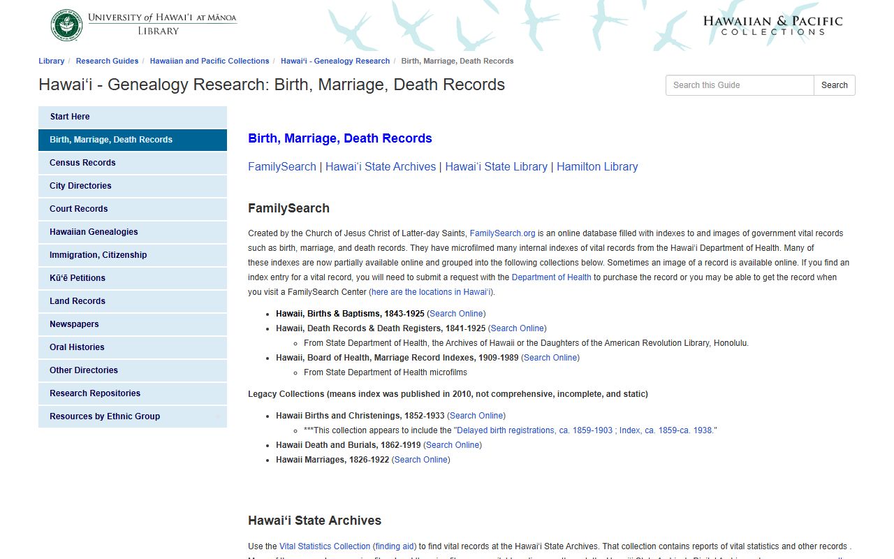University of Hawaii at Manoa Hawaii Genealogy Research Guide